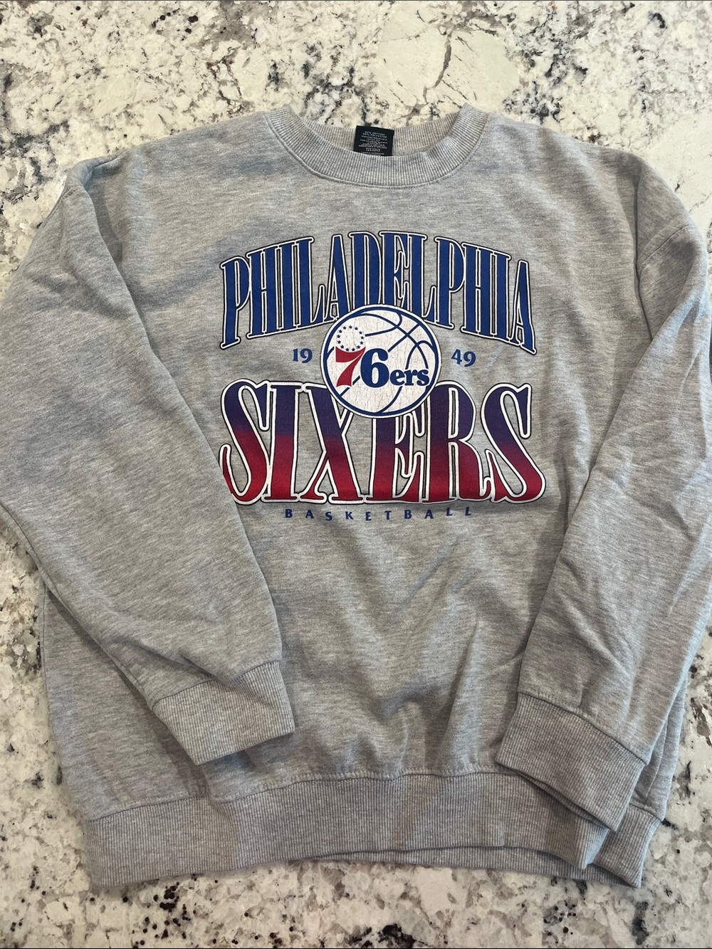 NBA Philadelphia 76ers Gray Crewneck with Blue and Red Logo